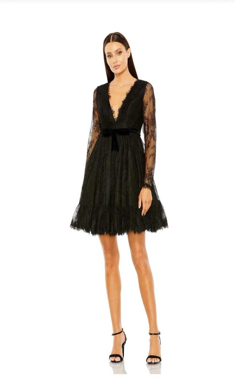 Mac Duggal 49794 Black Lace Babydoll Mini Dress - Size 2